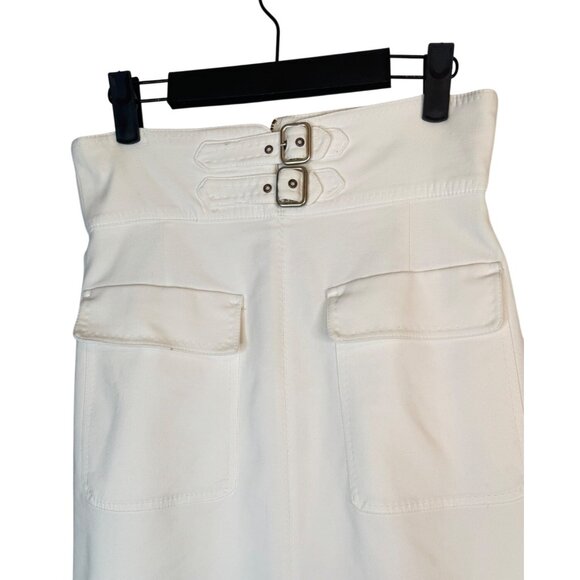 Zara Medium Off White A-Line Skirt Double Buckle & Pocket Detail Cotton Blend - Picture 3 of 15